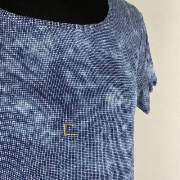 Cloth & Stone S Bleached Like Wash Tiny Micro Grid Print Tee Rounded Slit Sides - Picture 3 of 11